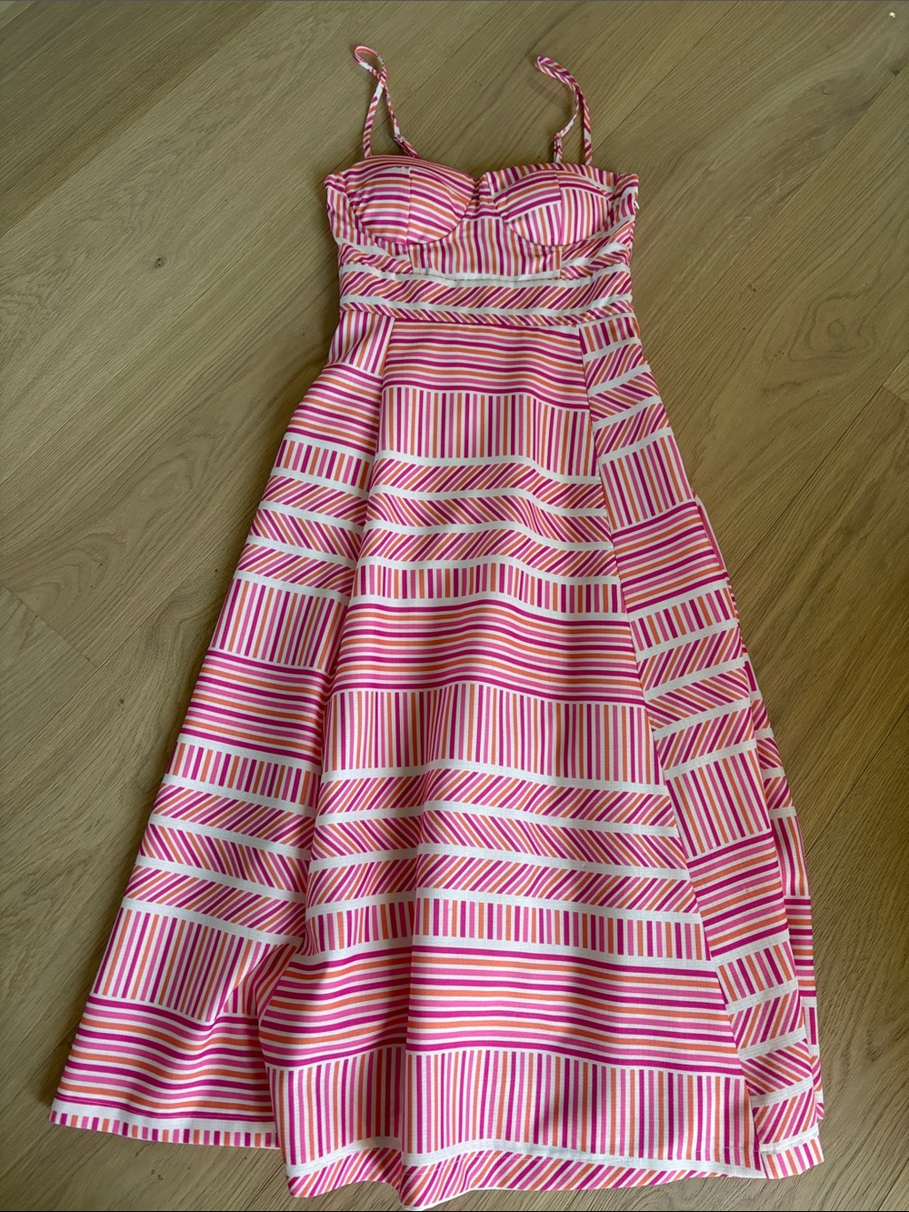Aqua Pink Striped Fit-and-Flare Sundress small